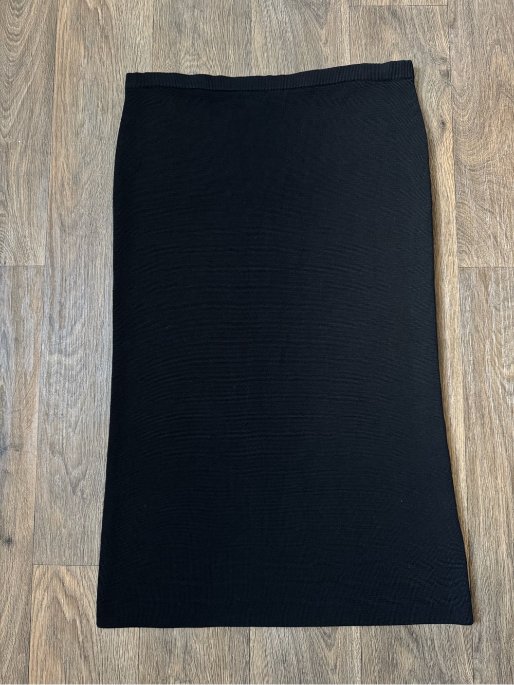 Eileen Fisher Black Knit Silk Cotton Blend Straight Pencil Long Skirt Pull On XL